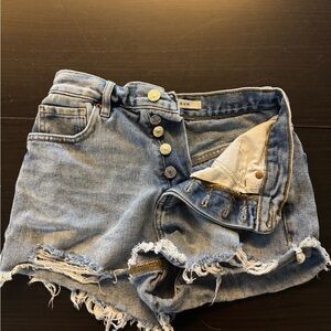 Pacsun Medium Indigo Ripped Zip Fly High Waisted Denim Festival Shorts